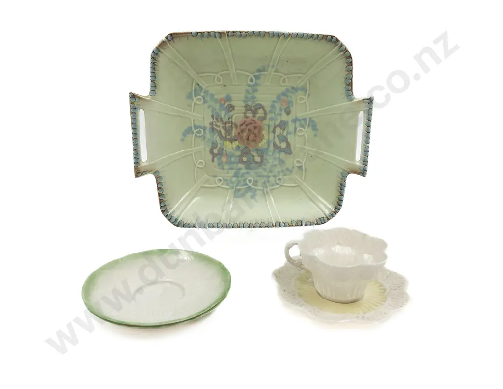 Beswick Cake Plate With Belleek Cup & Saucer and Two Belleek Saucers Image 1++
