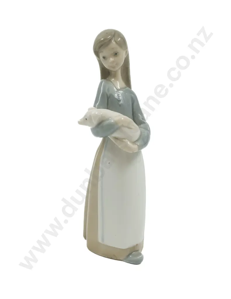 Lladro Figure of Young Girl with Piglet Image 1++