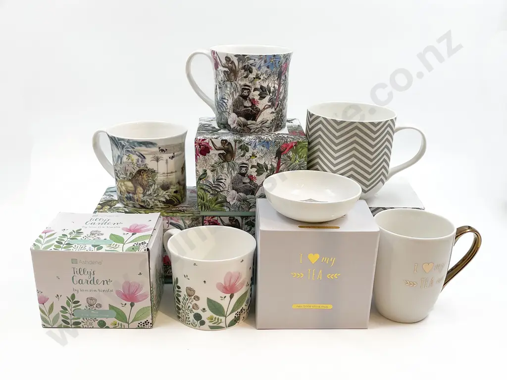 Qty of Assorted As New Boxed Mugs and One Dish (7) Image 1++