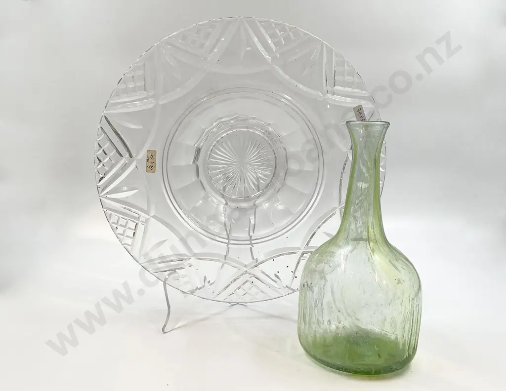 Victorian Glass Bottle and Pressed Glass Platter Image 1++