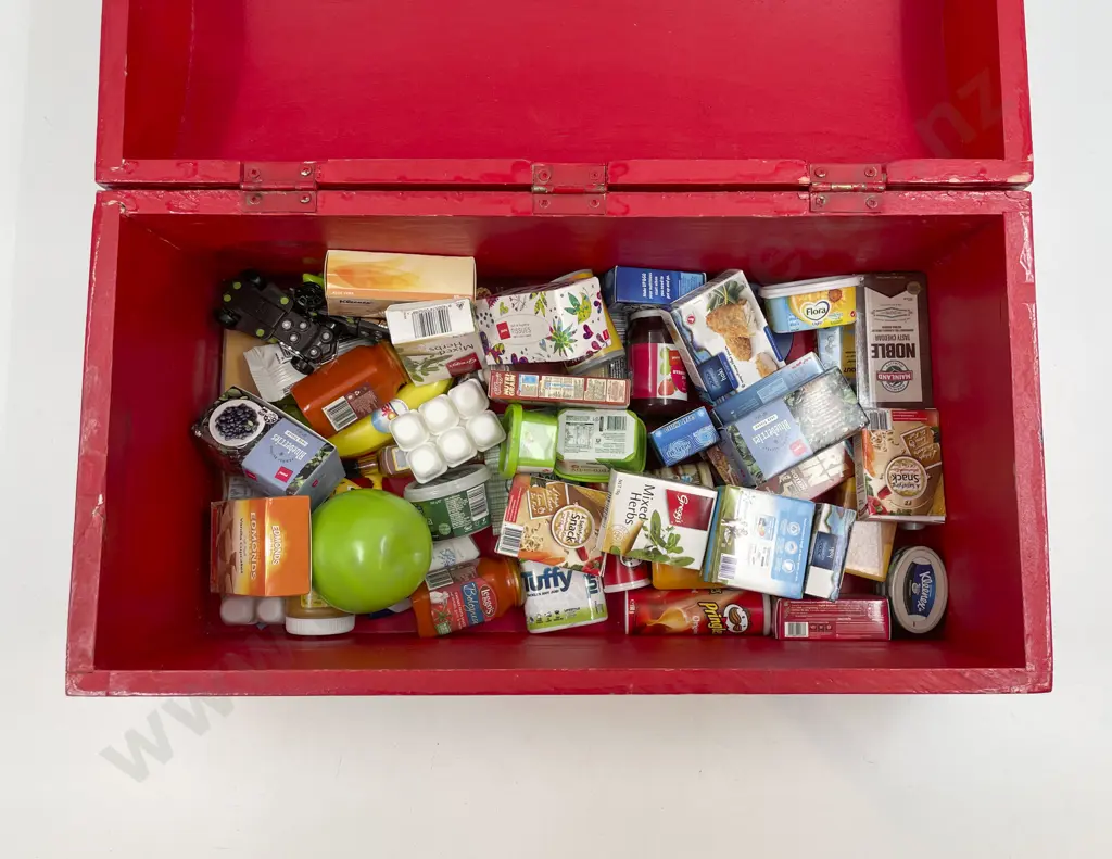 Qty of Assorted Vintage Toys with Toybox and New World Mini Groceries Image 1++