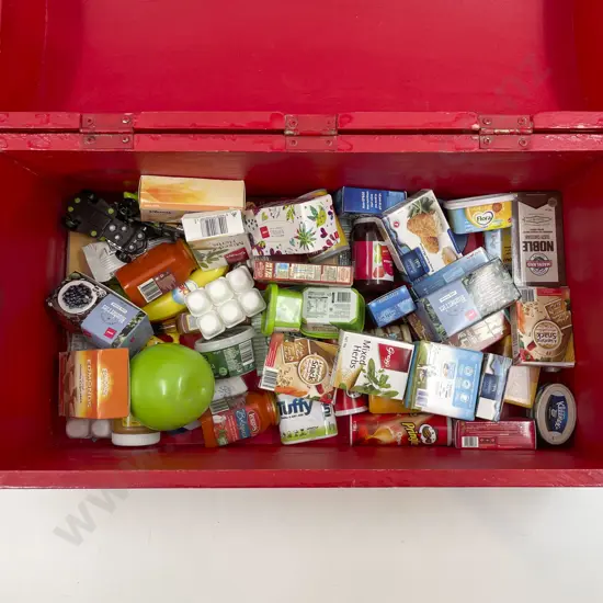Qty of Assorted Vintage Toys with Toybox and New World Mini Groceries