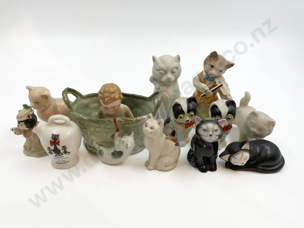 Small Box of Assorted China Cat Ornaments etc Image 1++