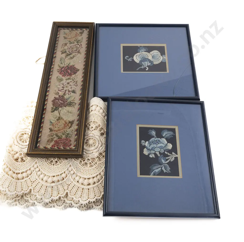 Two Framed Chinese Floral Silk Embroideries Image 1++