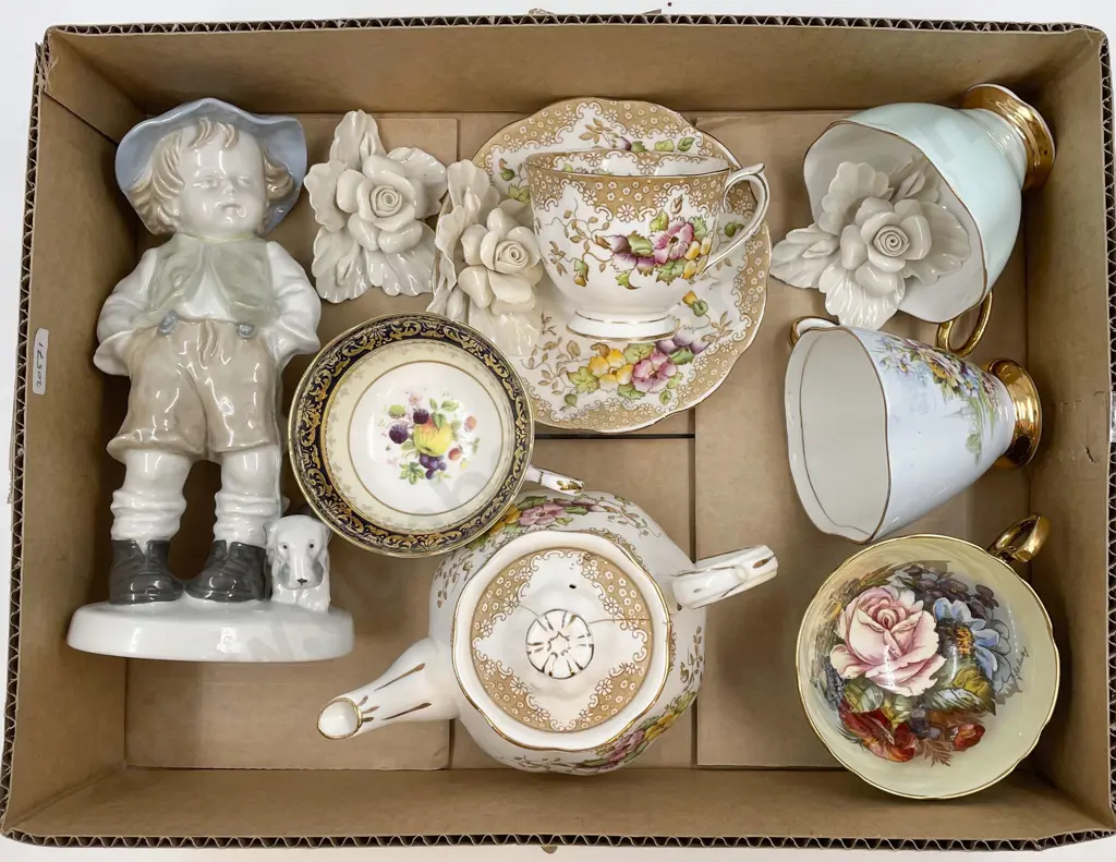 Box of Assorted Fancy China and Floral Ornaments Image 1++