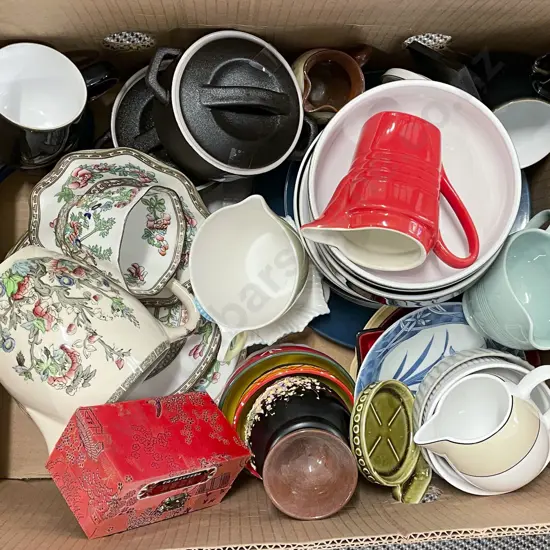 Box of Assorted Fancy Tea China and Kitchen Crockery