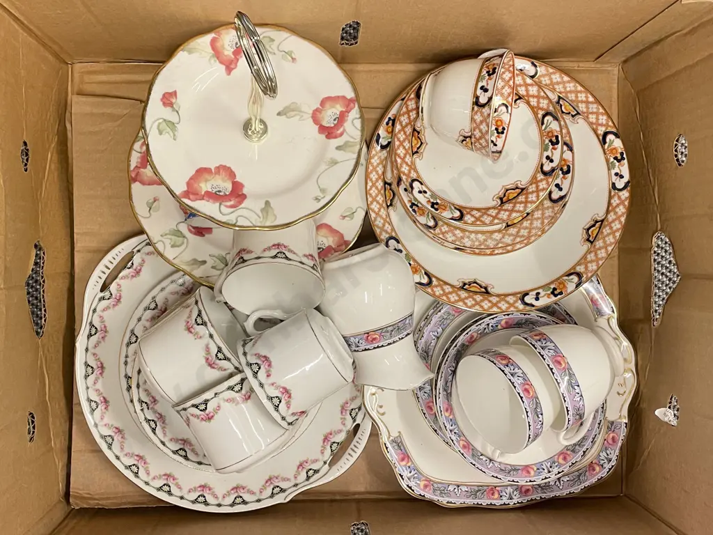 Box of Assorted China Incl. Two Tier Cake Plate Image 1++