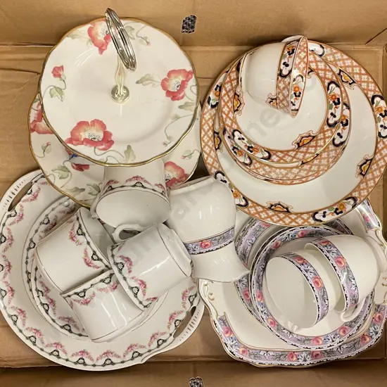 Box of Assorted China Incl. Two Tier Cake Plate