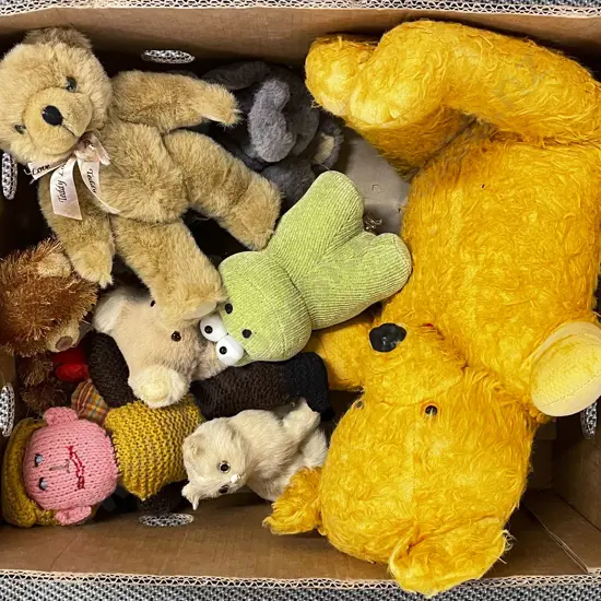 Box of Assorted Soft Toys Incl. Vintage Teddy Bear