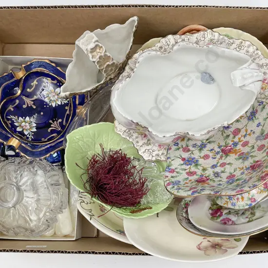 Box of Assorted Fancy Tea China and Glassware
