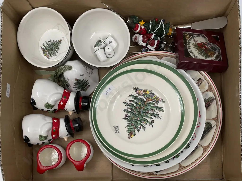 Box of Assorted Christmas Themed China Etc. Image 1++