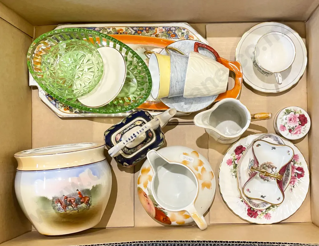 Box of Assorted China and Pressed Glass Image 1++