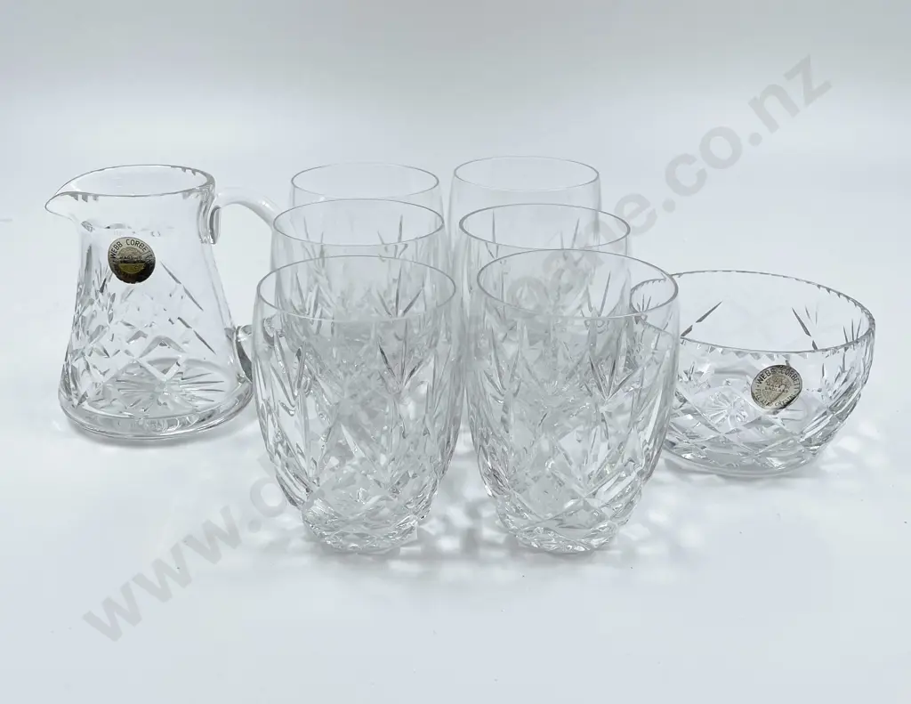 Six Crystal Tumblers Together with Webb & Corbett Sugar & Cream Image 1++