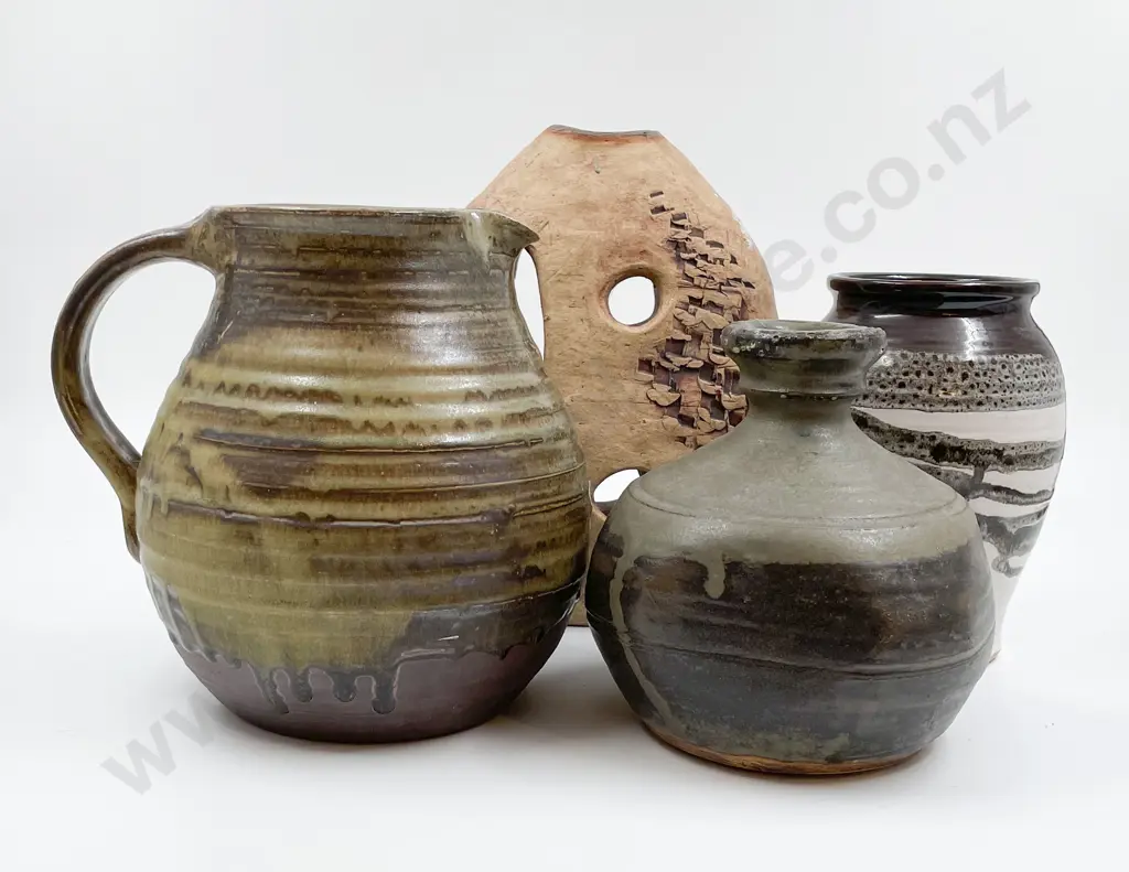 Four Pieces of Pottery Including Salt Glazed Vase Image 1++