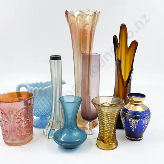 Qty of Assorted Art Glass Including Carnival Glass Mug