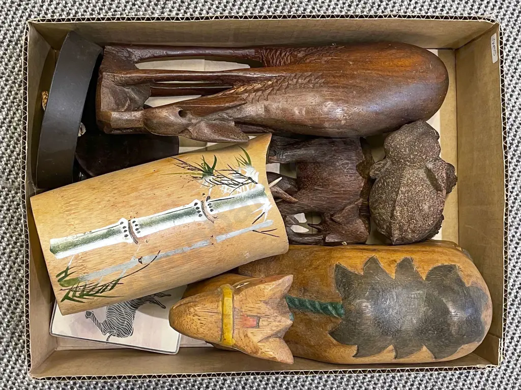Box of Assorted Carved Animal Ornaments Image 1++