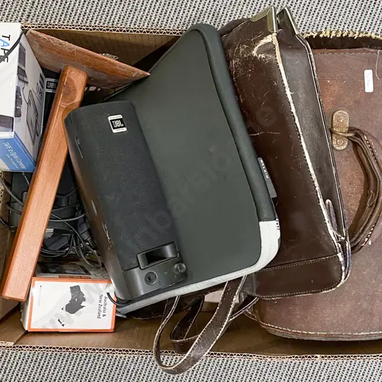 Box of Assorted Including Leather Bags and Electronics Etc