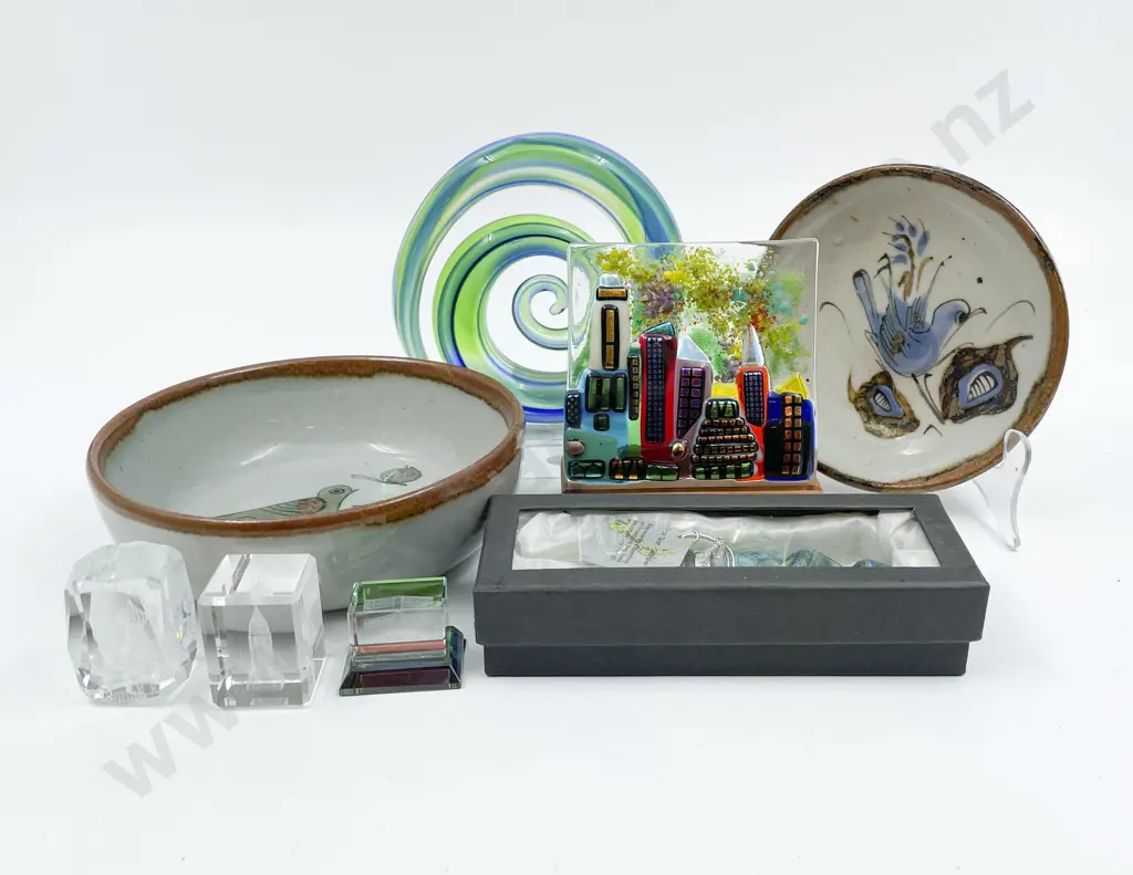 Small Qty of Assorted Art Glass and Two Pieces of Mexican Pottery Image 1++