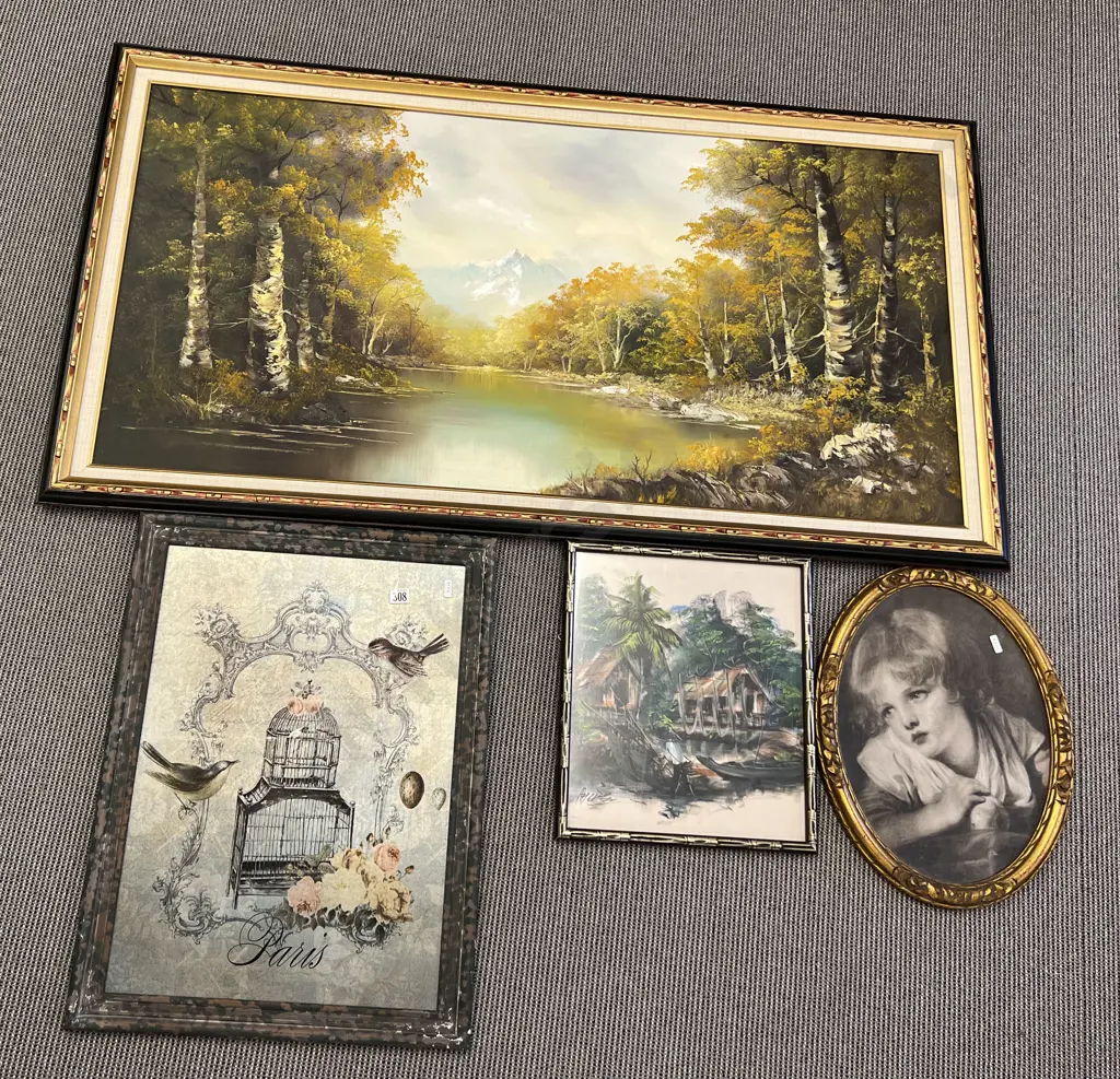 Large Oil Work Together With Three Framed Prints Image 1++