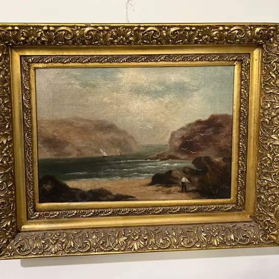 Gilt Framed Antique Oil Costal Scene