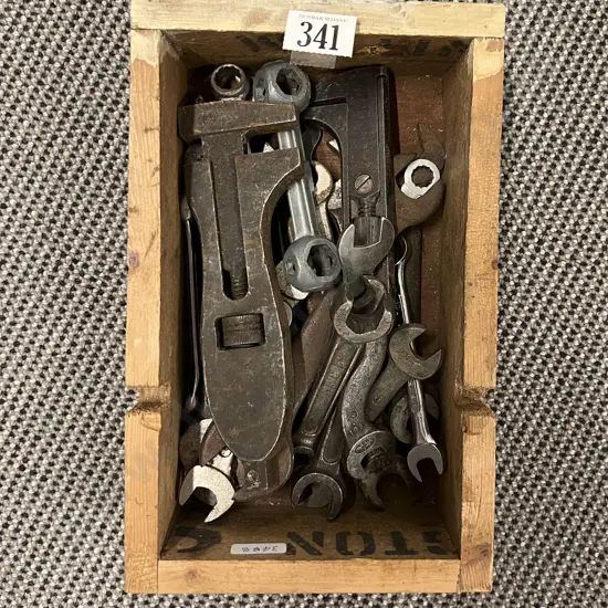 Box of Assorted Vintage Wrenches Etc