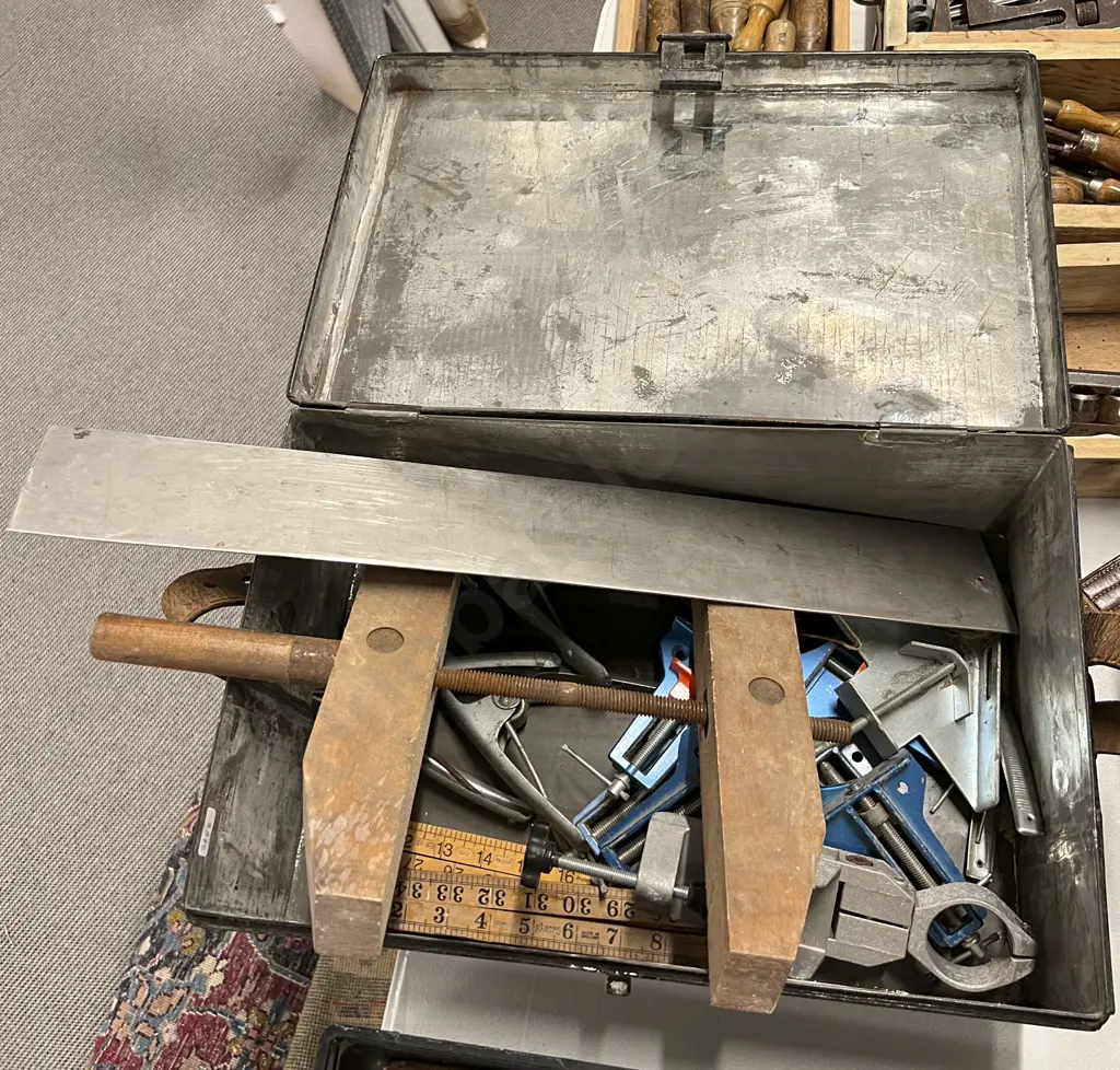 Tool Box of Assorted Vintage Clamps and Measures etc Image 1++
