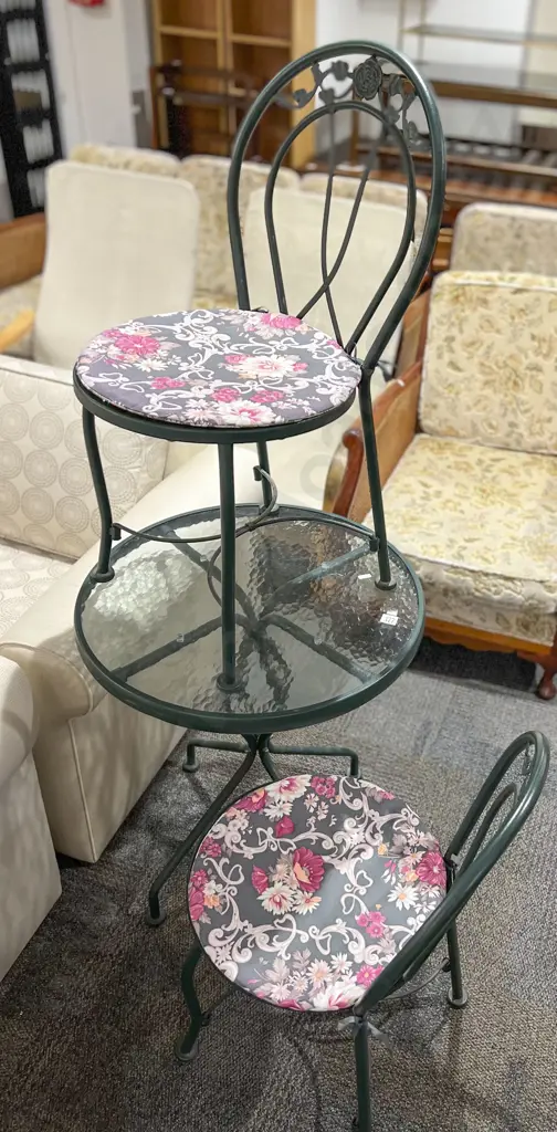 Glass Top Outdoor Table and Two Matching Chairs Image 1++