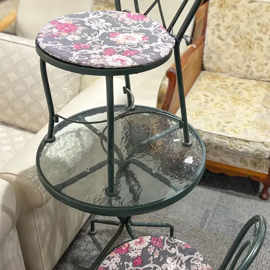 Glass Top Outdoor Table and Two Matching Chairs