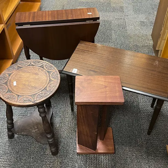 Drop Leaf Occ. Table Together with Carved Stool and Two other Occ. Items