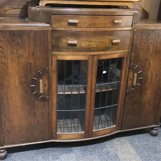Art Deco Oak Sideboard with Central Lead Lite Doors