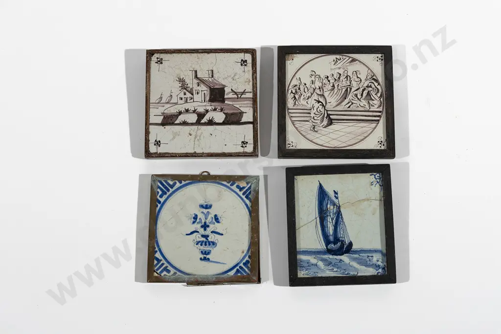 4 Late C18th or Early C19th Delft Tin Glazed Tiles Image 1++