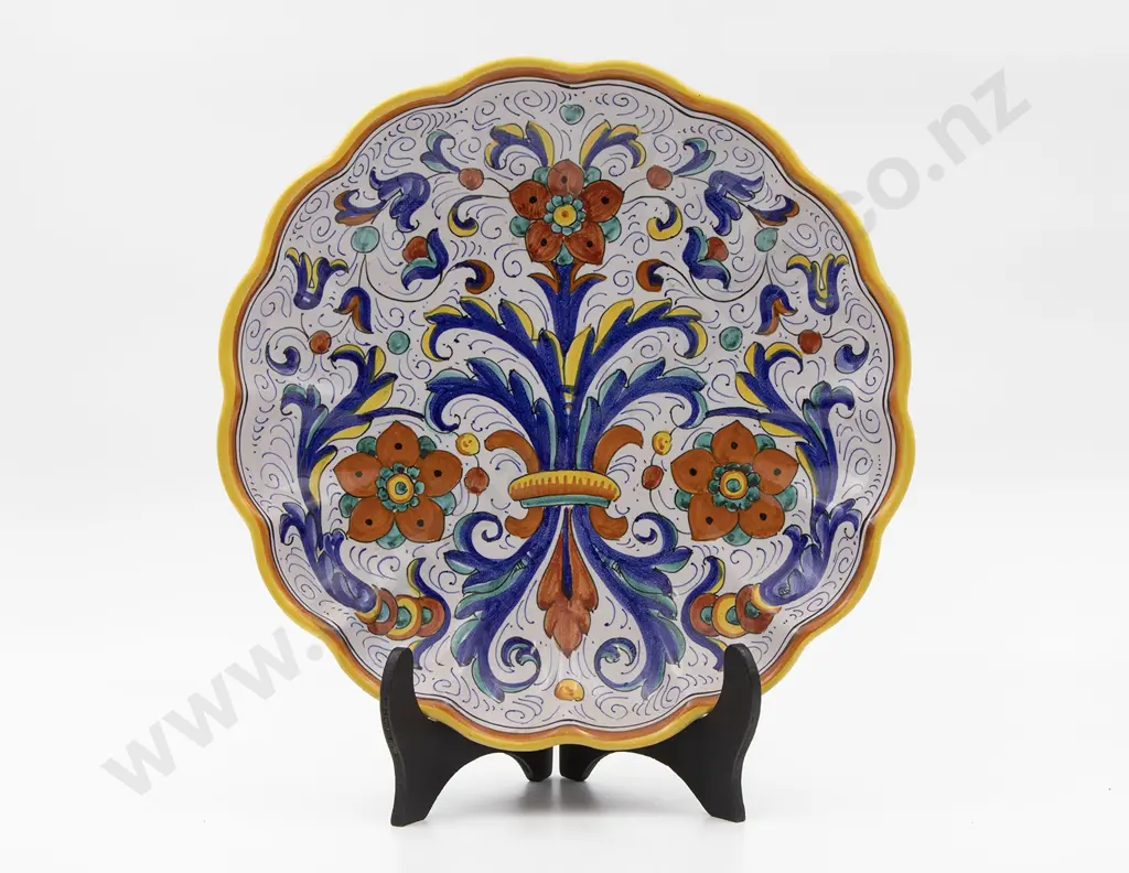 C20th Italian Labor Deruta Floral Faience Wall Plate Image 1++
