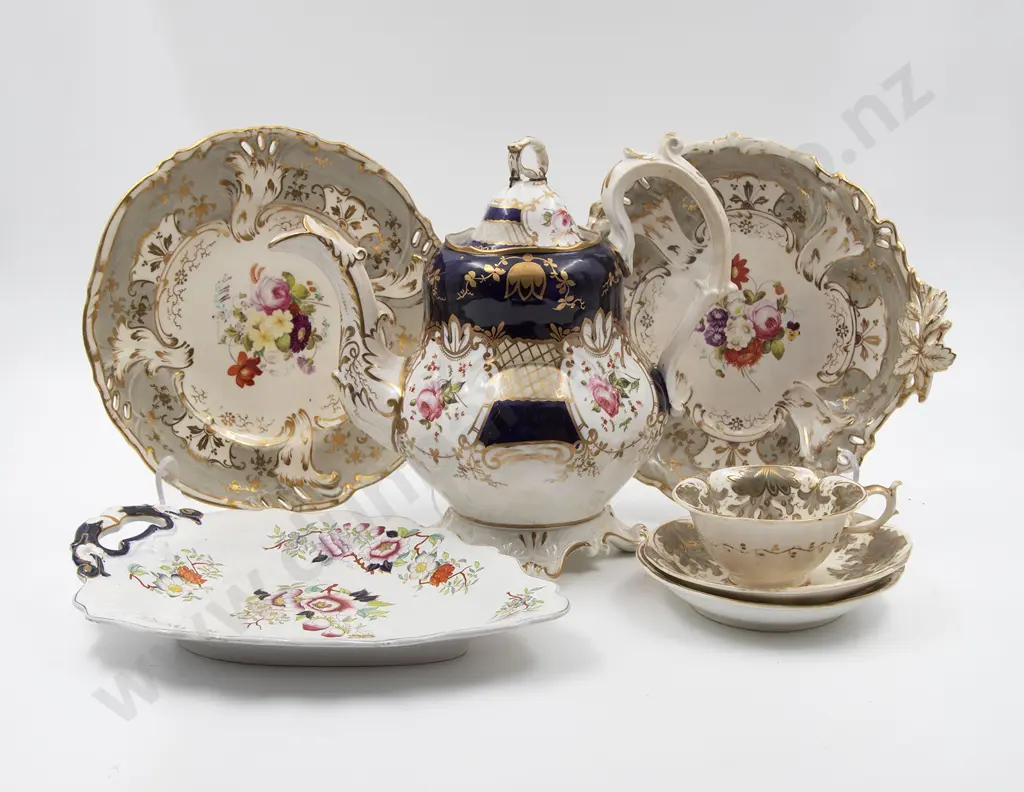 Mid C19th Hand Painted Coffee Pot (damage to inside rim and old lid repair) Image 1++