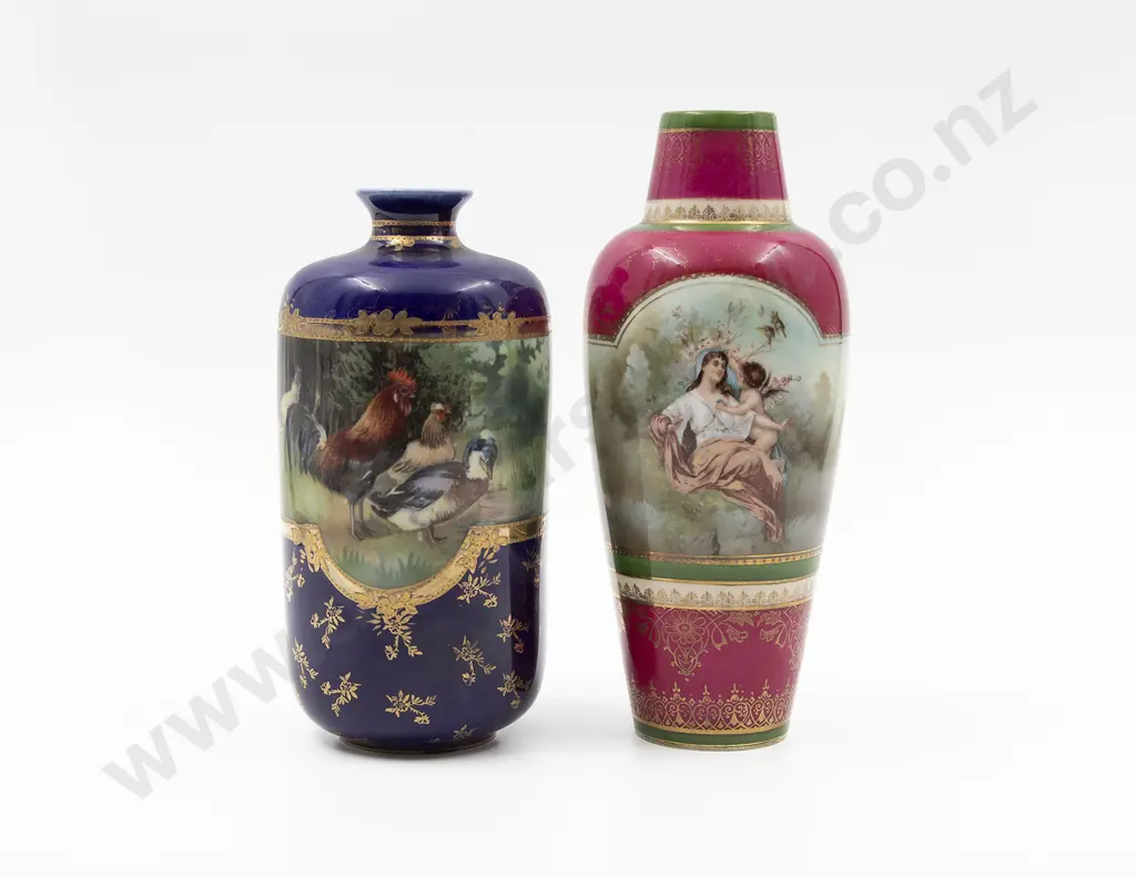 RS Prussia Ovoid Vase & Unmarked Cylindrical Bottle Vase Image 1++