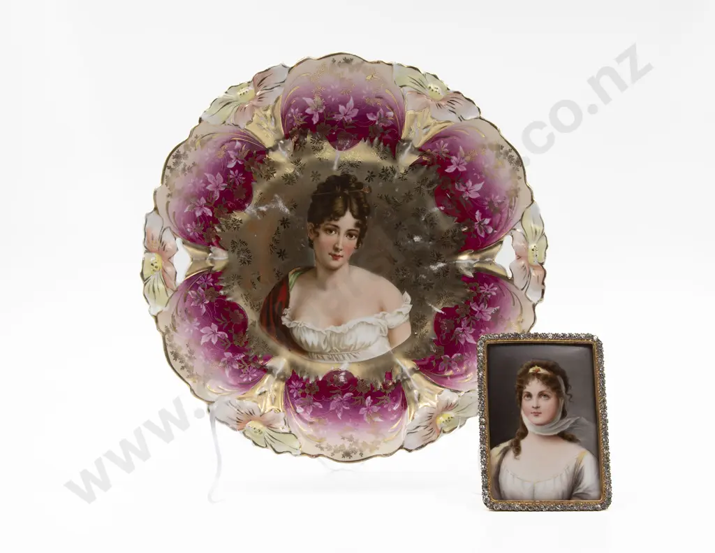 Unmarked Austrian Decorative Plate & Diamante Gilt Framed Tile Image 1++