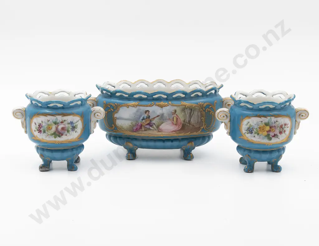 Late C19th Sevres Pattern Jardiniere Trio Image 1++