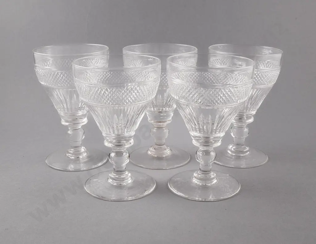 Early C20th Crystal Five Goblets Image 1++