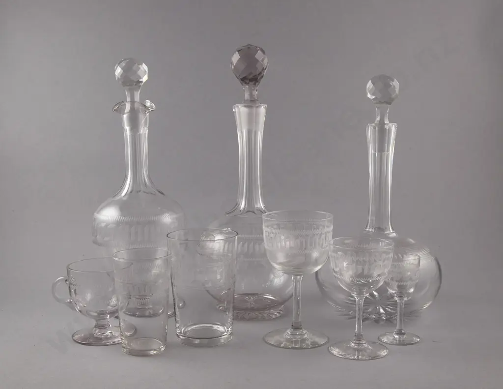 Edwardian Glass Suite in the Greek Key Pattern Image 1++