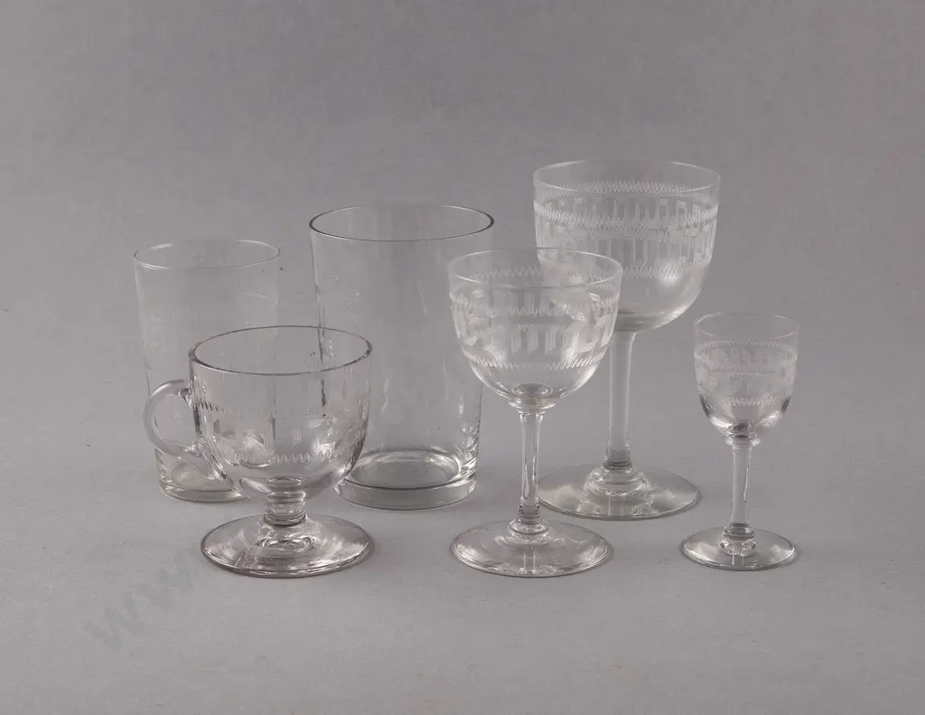 Edwardian Glass Suite in the Greek Key Pattern Image 1++