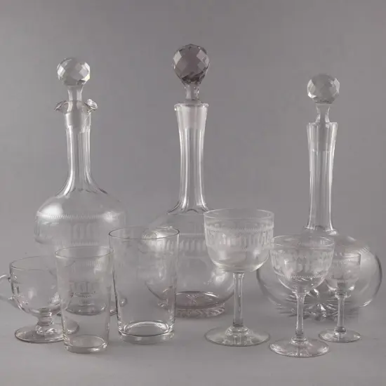 Edwardian Glass Suite in the Greek Key Pattern