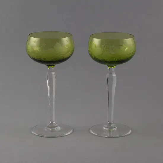 Set Twelve Val St Lambert Long Stem Roamer Wine Goblets