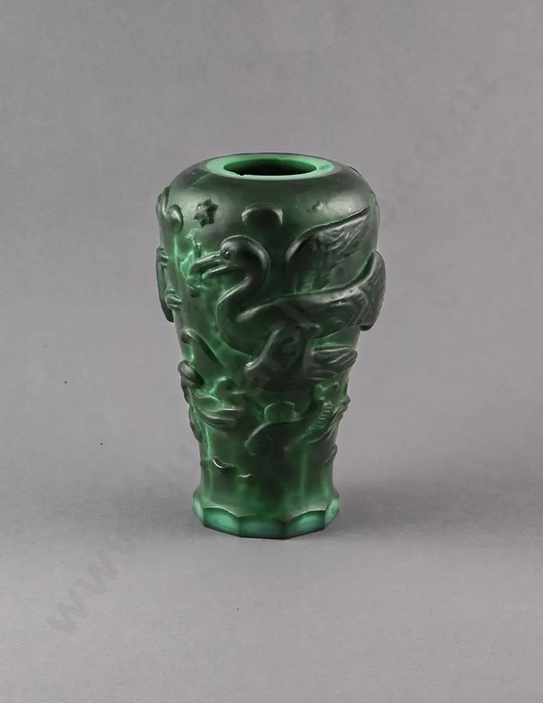Czechoslovakian Art Deco Malachite Glass Vase Image 1++
