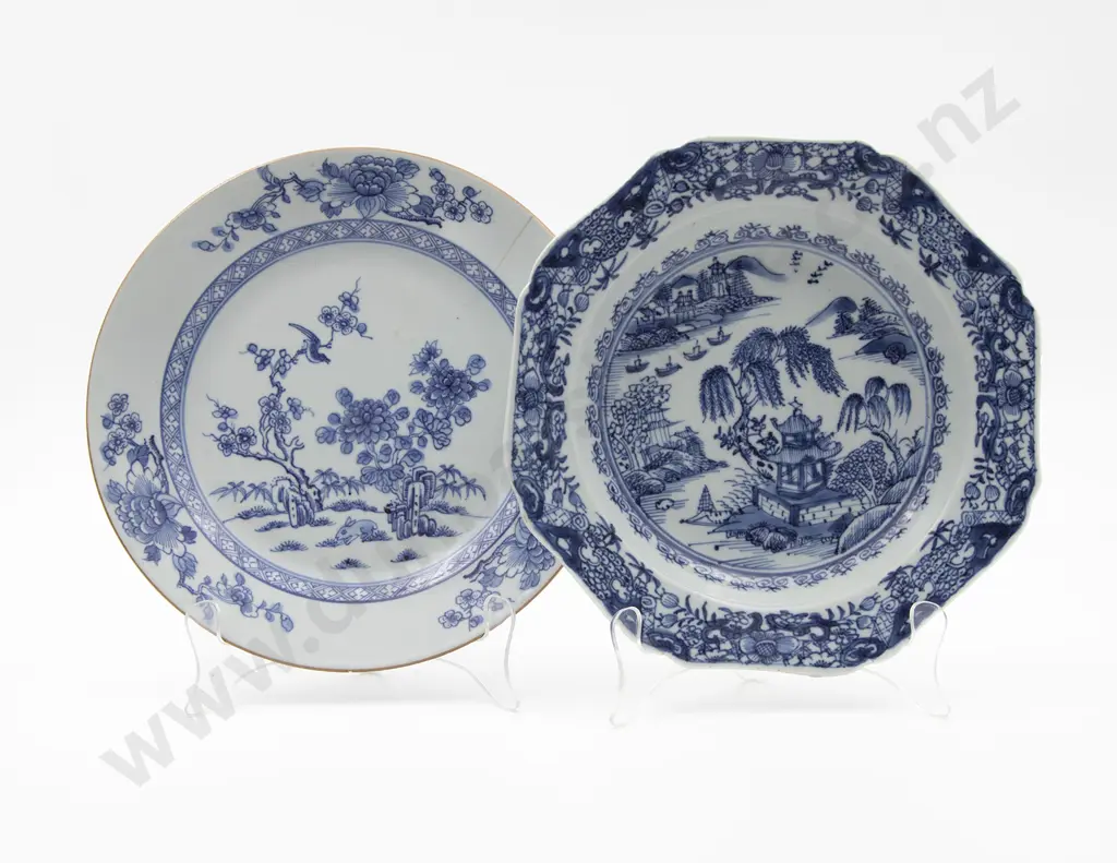 2 Late C18th Chinese Blue & White Export Ware Plates Image 1++