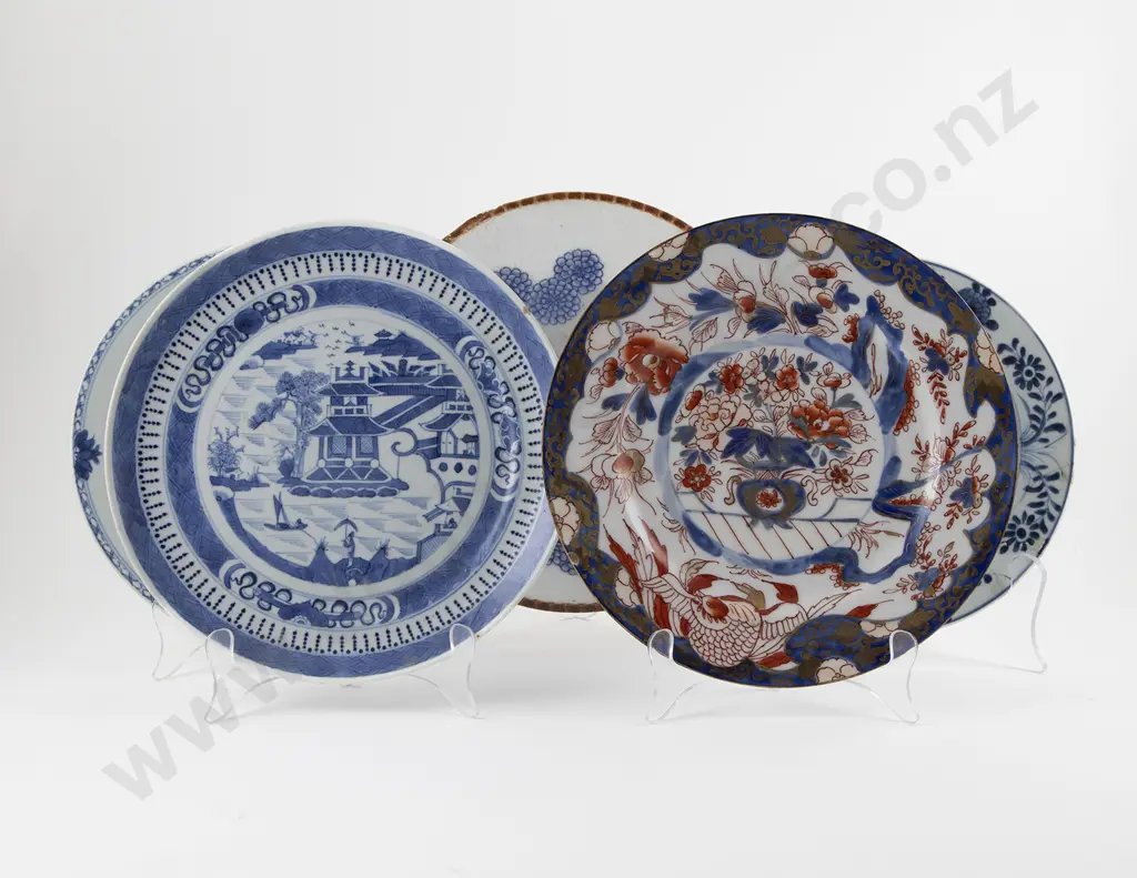 3 Late C18th & Early C19th Chinese Export Ware B & W Plates Image 1++