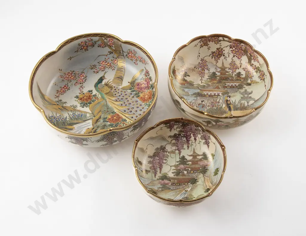 Three Early C20th Japanese Satsuma Bowls Image 1++