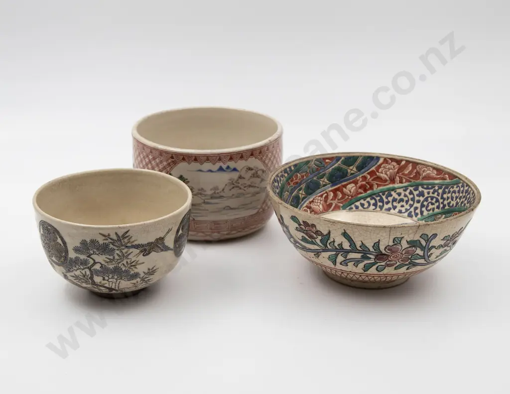 Three Various C19th Japanese Satsuma Bowls Image 1++
