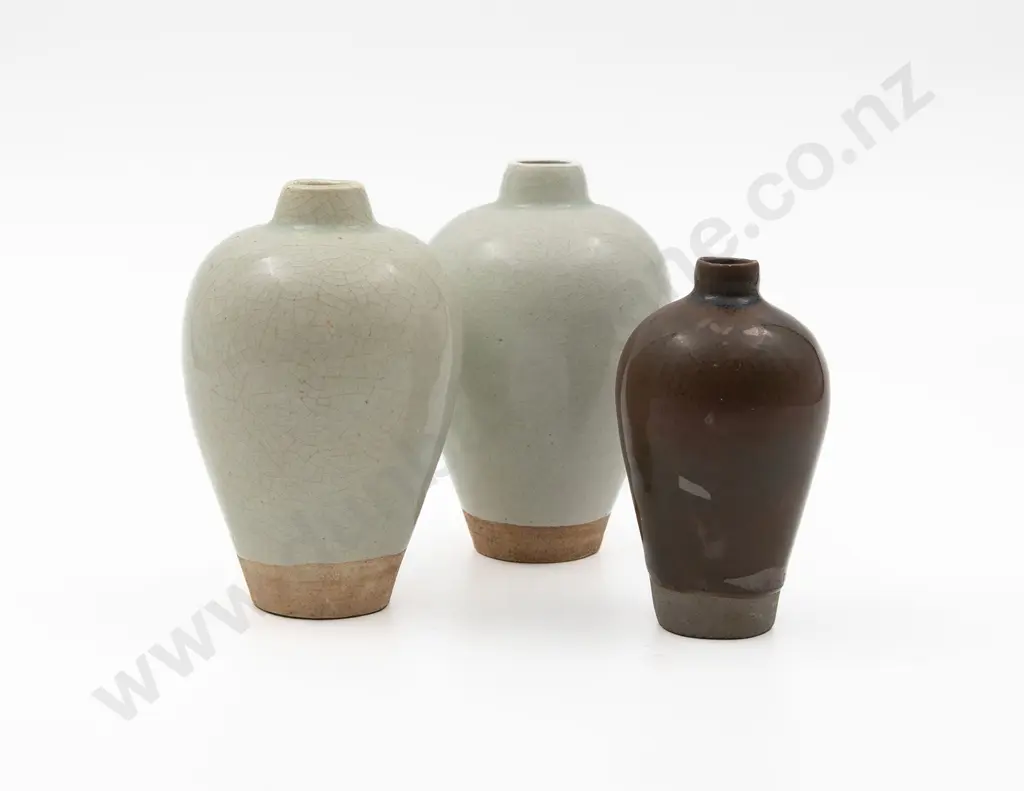 Pair Of Small Chinese Celadon Glazed Meiping Shape Vases Image 1++