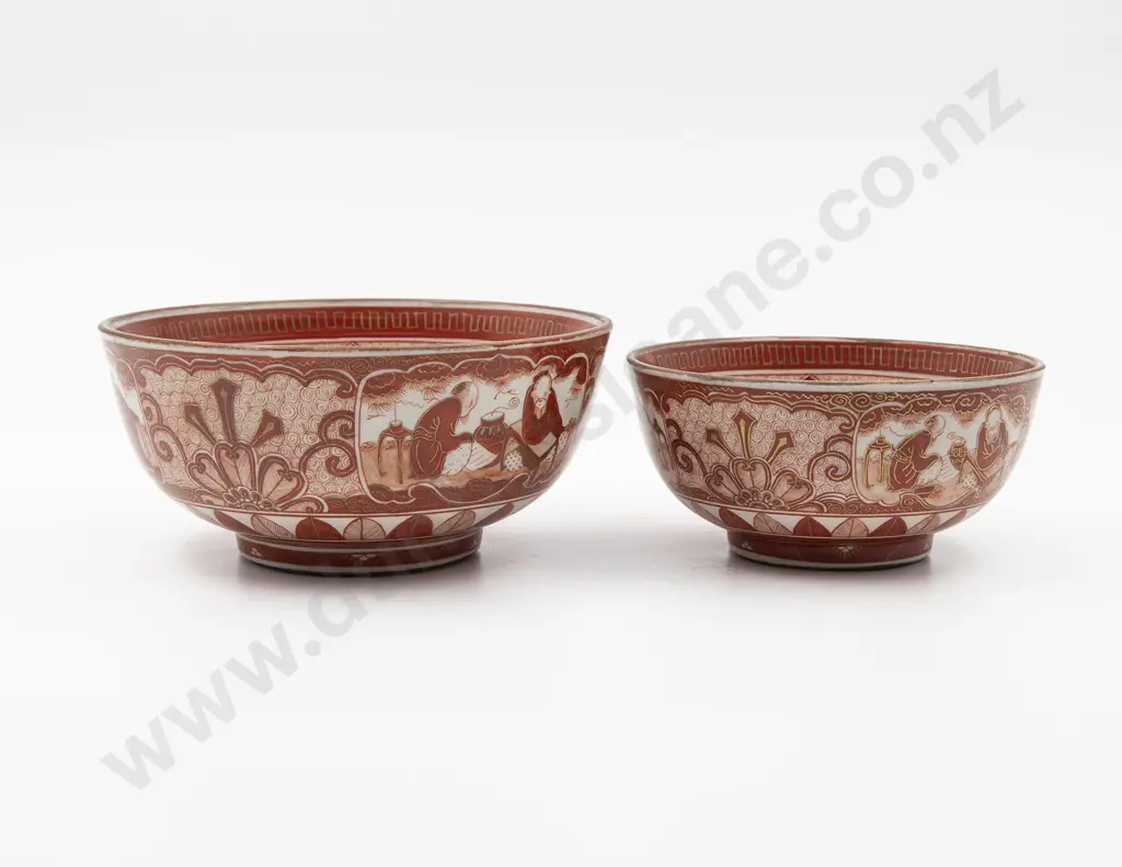 Pair Meiji Period Japanese Kutani Ware Graduated Bowls Image 1++