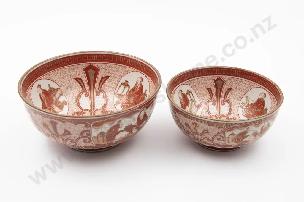 Pair Meiji Period Japanese Kutani Ware Graduated Bowls Image 1++