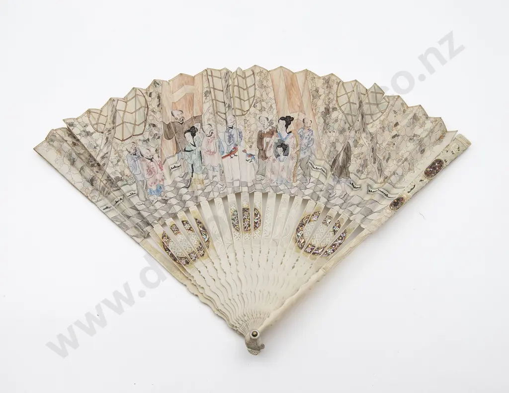 Late C19th Chinese Ivory & Hand Painted Fan Image 1++